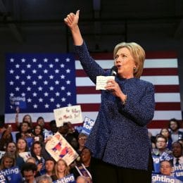 FAIRFIELD, AL - FEBRUARY 27:  Democratic presidential candidate former Secretary of State Hillary Clinton speaks during a "Get Out The Vote" at Miles College on February 27, 2016 in Fairfield, Alabama. Hillary Clinton held a campaign rally in Alabama before returning to South Carolina for her South Carolina primary night event.  (Photo by Justin Sullivan/Getty Images)