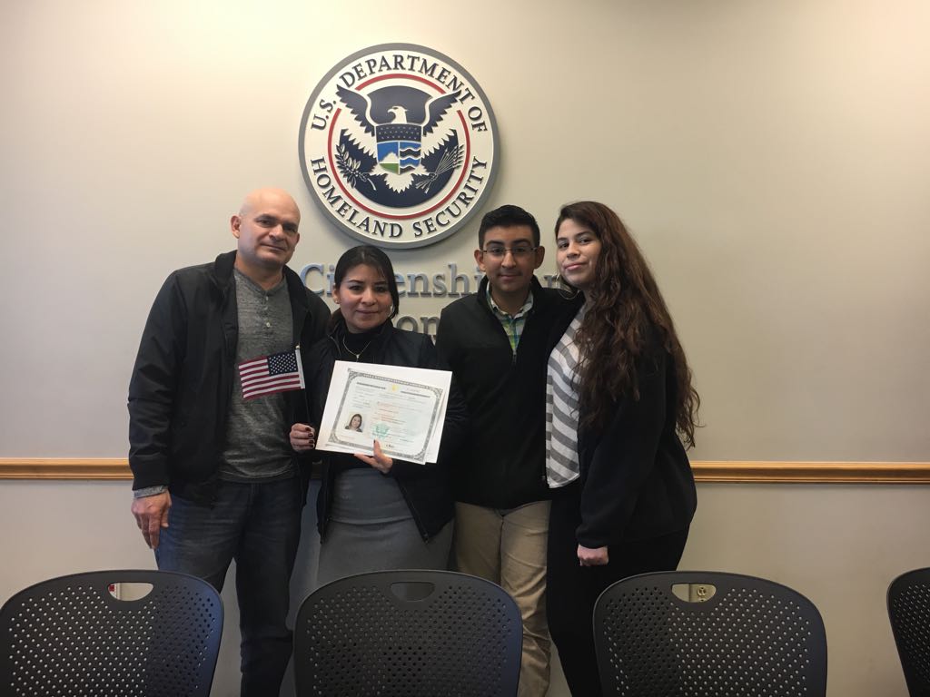 Roxy with her family after passing the U.S. Citizenship Test.